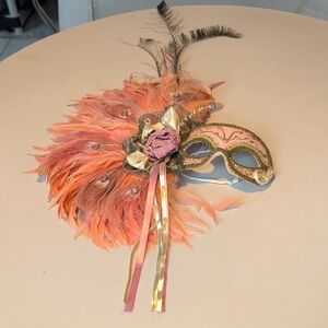 Pink and Gold Feathered Masquerade  Mask Mardi Gras Themed Party Carnival